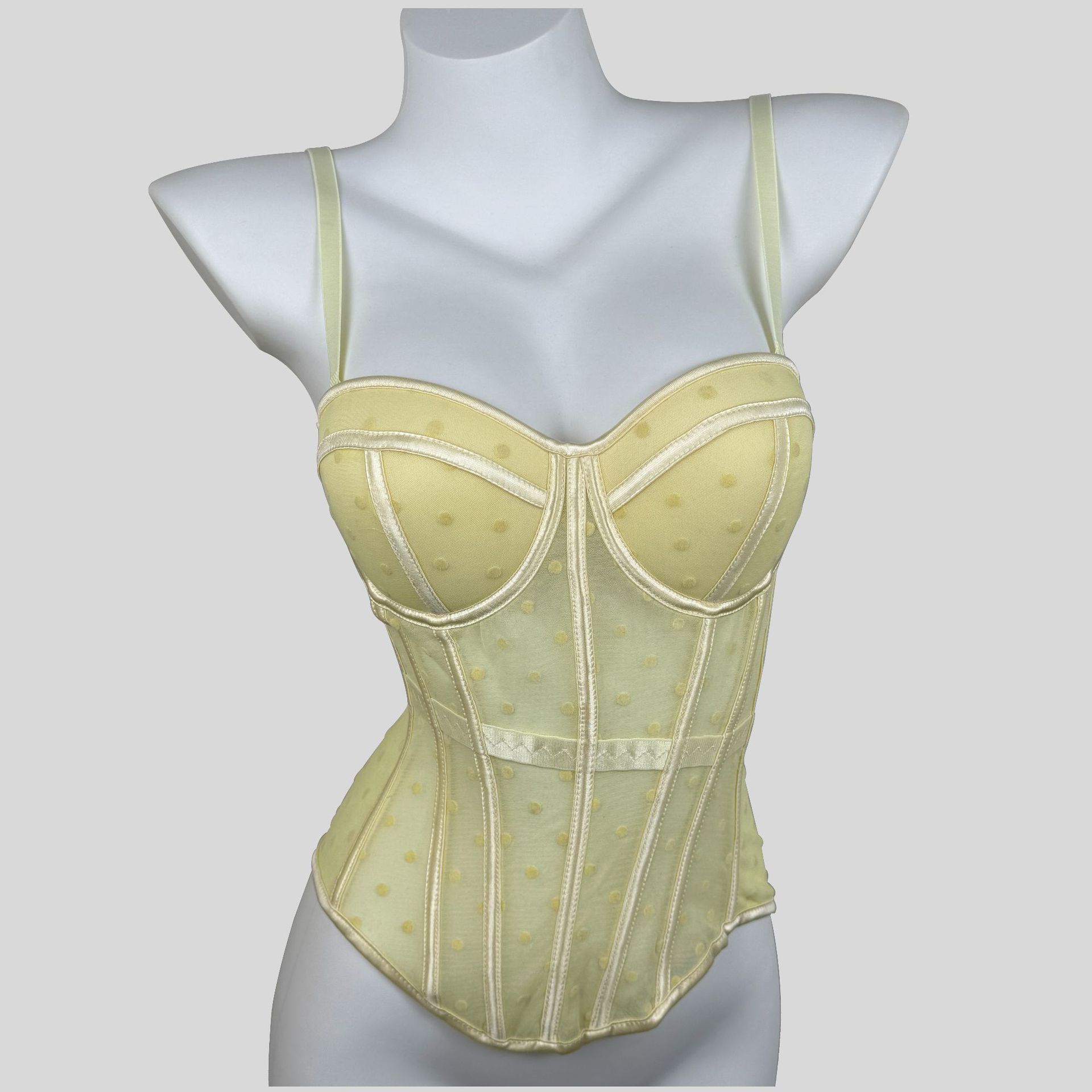 Womens Mesh Polka Dot Corset Bustier Top - Tummy Control Waist Cincher